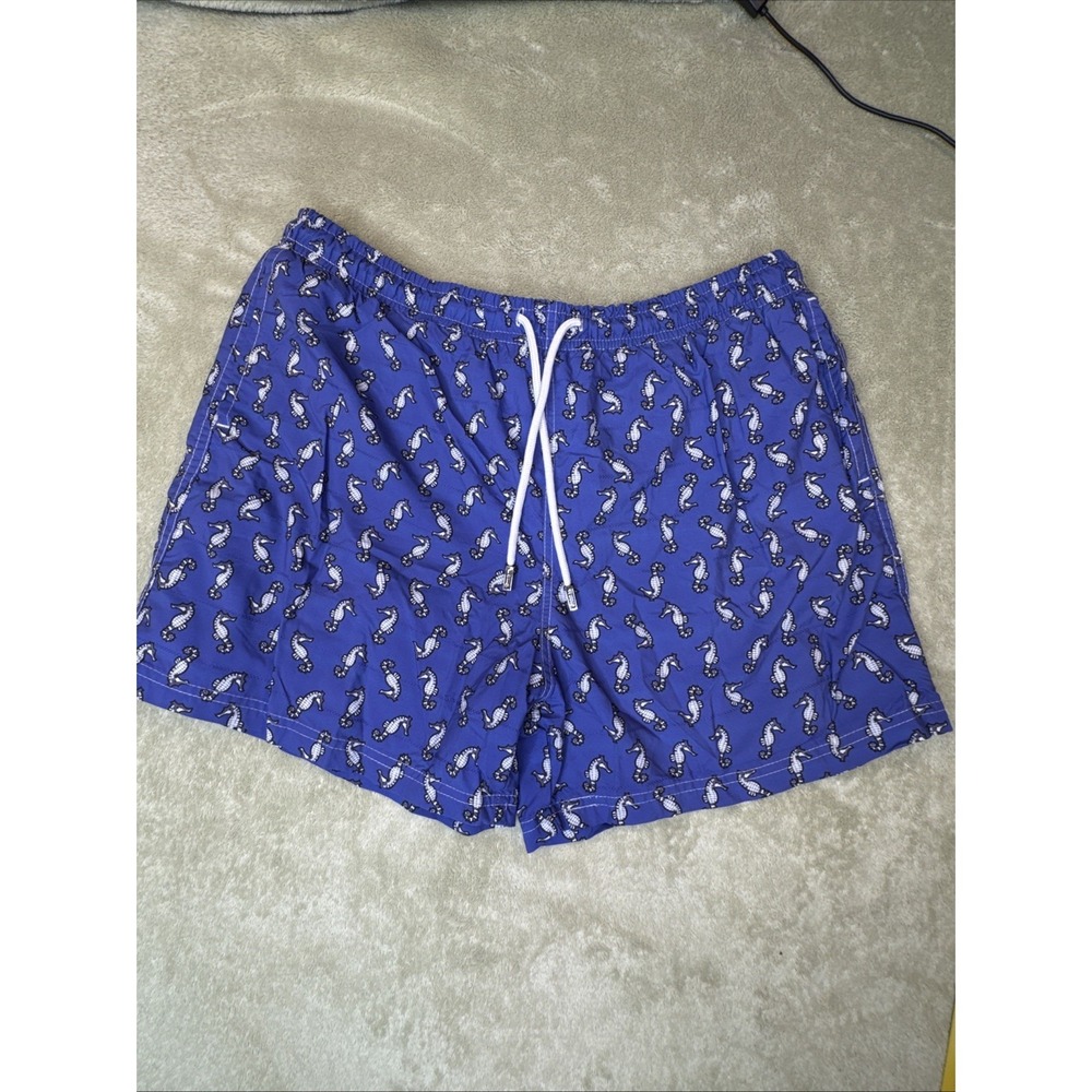 98 COAST AV. Boys white BLUE gray sea horse Swim suit 5" Trunks Elastic Waist XL
